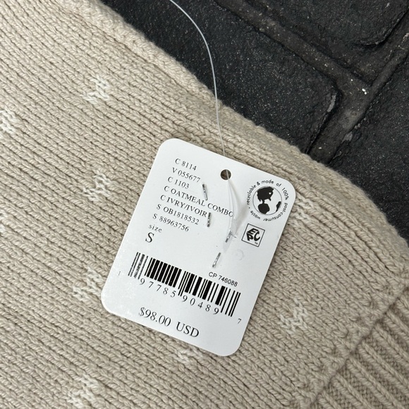 Free People Women’s Small Pattern Easy Street Crop Sweater Oatmeal Ivory NWT - Picture 2 of 9